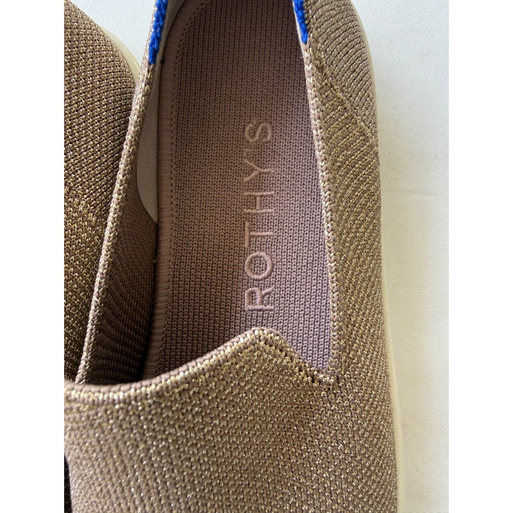 Rothy's Slip-On Sneakers in Tan with Blue Trim - Picture 3 of 6